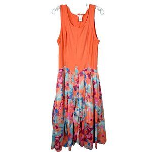 L Vasna Peach Coral Bubble Hem Lagenlook Tank Dress Floral